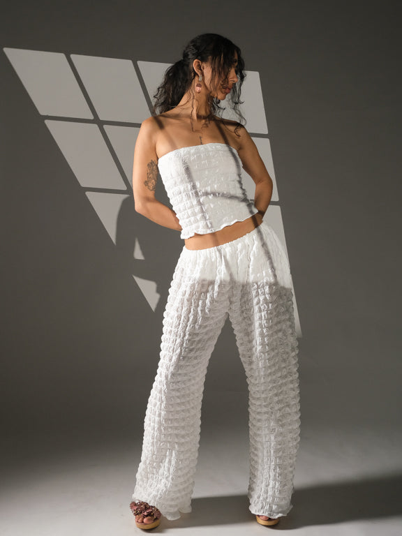 Handmade White Crop Top Two Piece Set