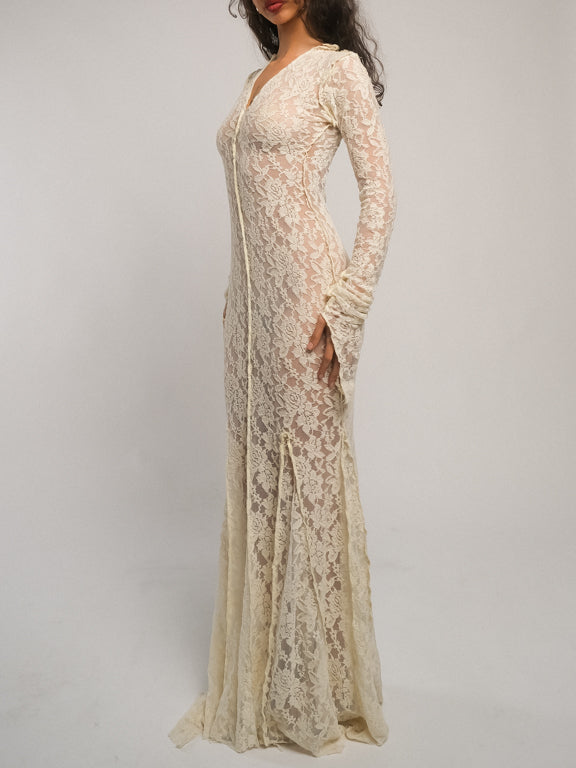 Cream Lace Maxi Dress Handmade Fit & Flare by Ensogirl | Ensogirl Cream Lace Maxi Dress Handmade Fit & Flare by Ensogirl | Ensogirl