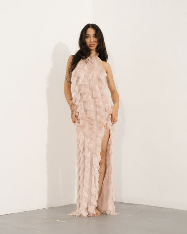 Pink Fringe Mesh Backless Maxi Dress Ensogirl Pink Fringe Mesh Backless Maxi Dress Ensogirl