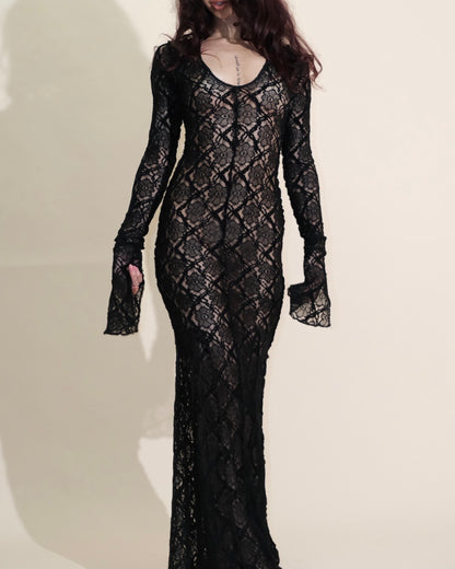 Vintage Black Stretchy Maxi Dress - Occassion Wear