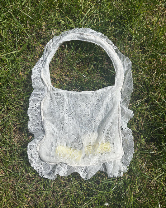 Handmade White Lace Ruffle Mini Bag | Vintage Boho Bridal Bag | Cottagecore Purse UK