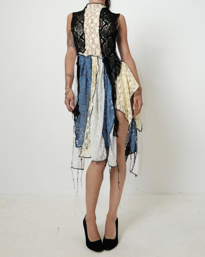 Patchwork Lace Midi Dress | Upcycled Fabric Art Dress, UK 6-10 __etsy:8149183381