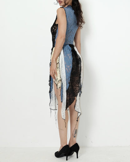 Patchwork Lace Midi Dress | Upcycled Fabric Art Dress, UK 6-10 __etsy:8149183367
