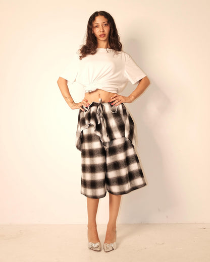 Handmade Plaid Flannel Wide Leg Shorts with Layered Overskirt Set | Grunge Streetwear Knee Length Jorts | One of a Kind Two Piece Outfit