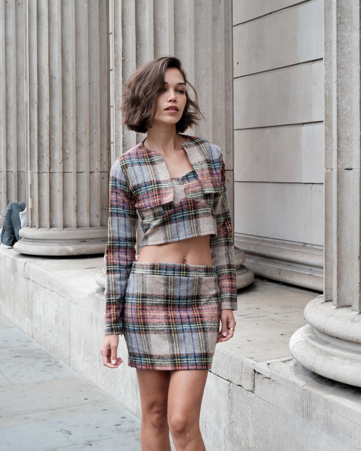 Handmade Tartan Co-ord Set | Cropped Jacket, Strap Top, Mini Skirt (Custom Fit)