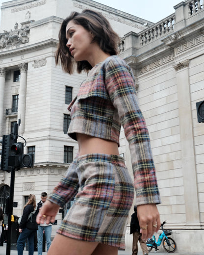 Handmade Tartan Co-ord Set | Cropped Jacket, Strap Top, Mini Skirt (Custom Fit)